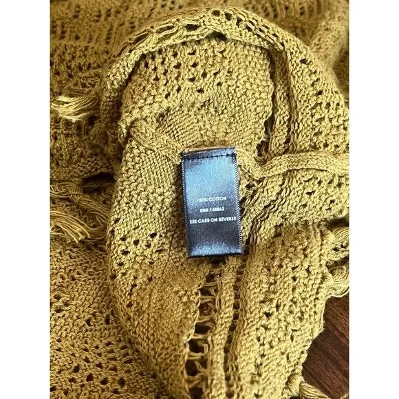 Torrid Crochet Knit Short Sleeve Top Sz 2X Mustard Cotton Fringe Open Knit Layer - Picture 10 of 11